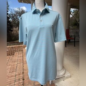 Vineyard Vines Performance Polo Blue Pink Stripe Whale Logo Golf Shirt Size